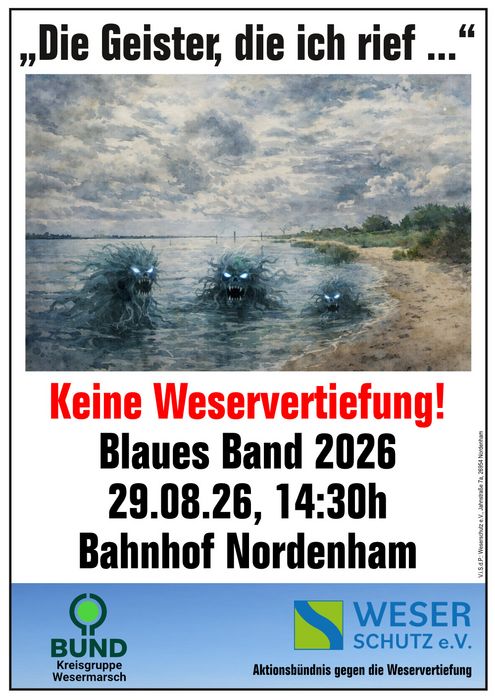 drei Geister die zur Demo gegen die Weservertiefung aufrufen